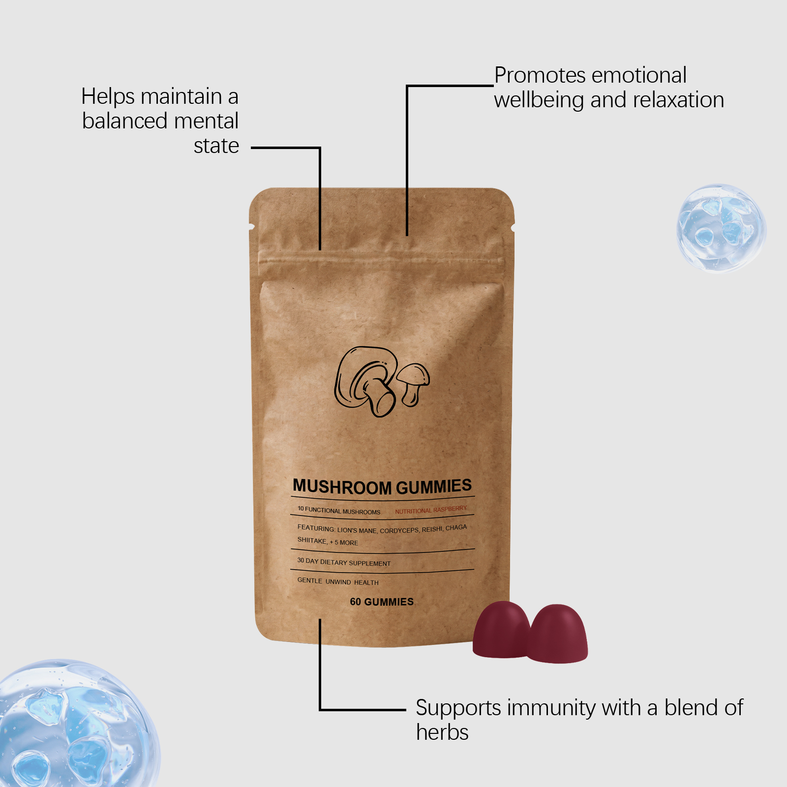 Mushroom Gut Health Gummy Daily Mildly Protect Body Wellness Help Create Nice Body Figure For Daily Consumption