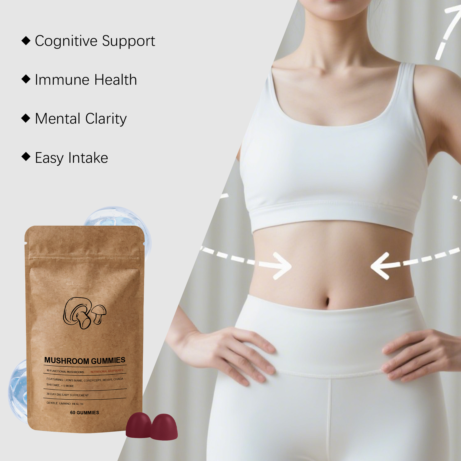Mushroom Gut Health Gummy Daily Mildly Protect Body Wellness Help Create Nice Body Figure For Daily Consumption