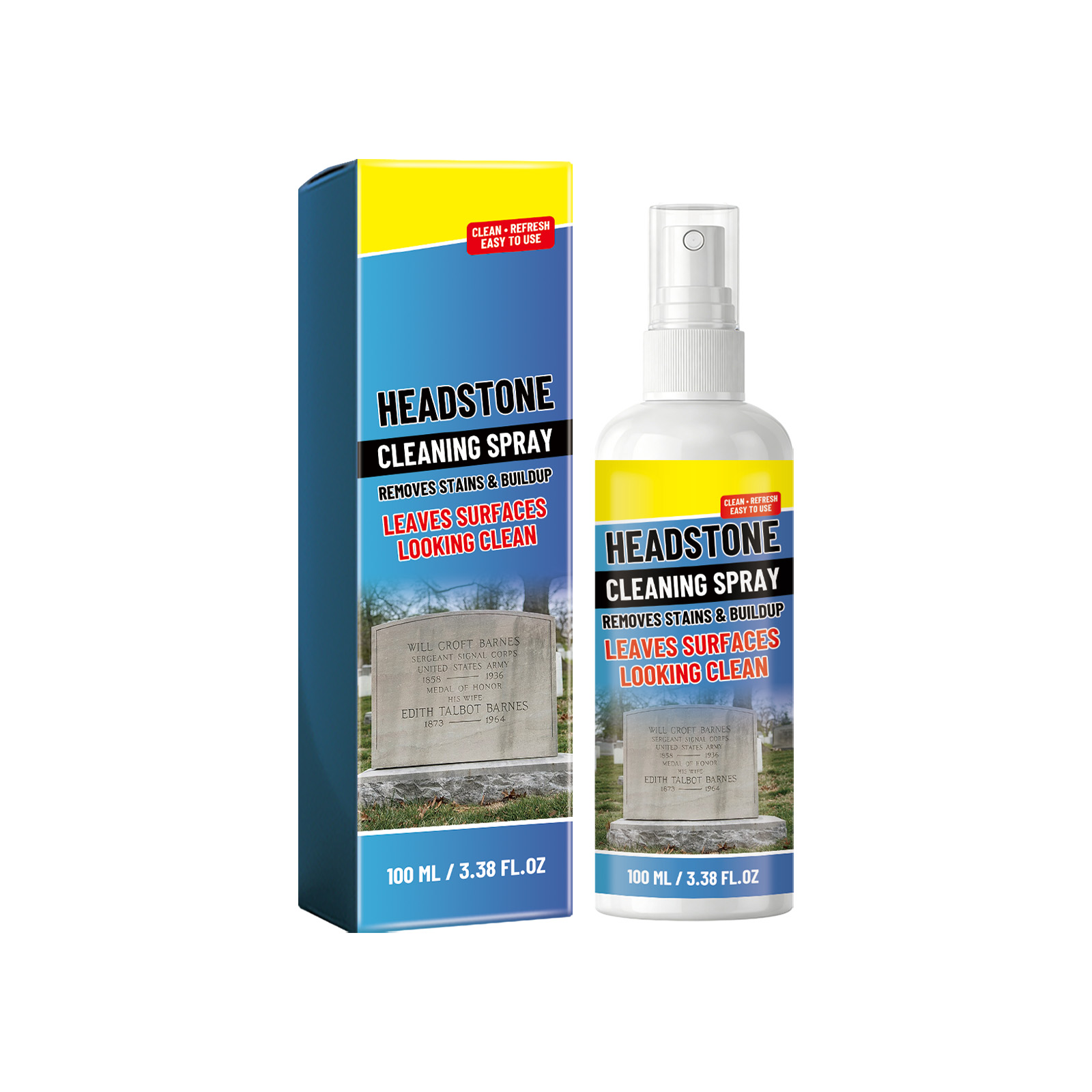 Tombstone Cleaning Spray Mild Formula Gentle Clean Renew Bright Convenient Maintain Stone Surface Stains Dirt Care