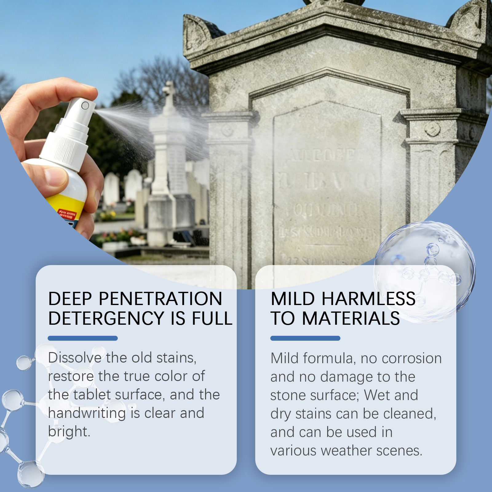 Tombstone Cleaning Spray Mild Formula Gentle Clean Renew Bright Convenient Maintain Stone Surface Stains Dirt Care