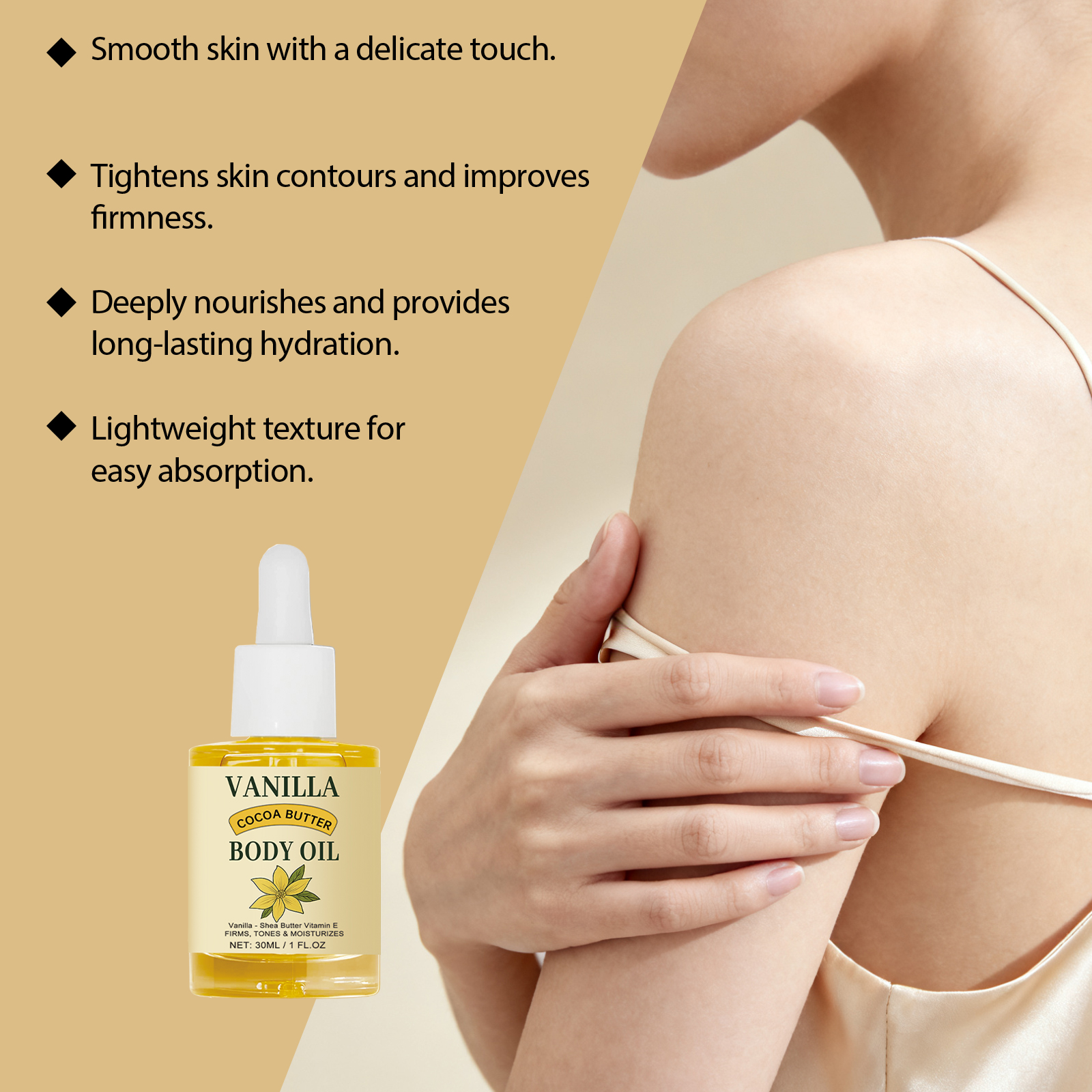 Vanilla Cocoa Body Oil Refreshing Hydrating Soft Nourishing Mild Moisturizing Skincare For Whole Skin Care Protection