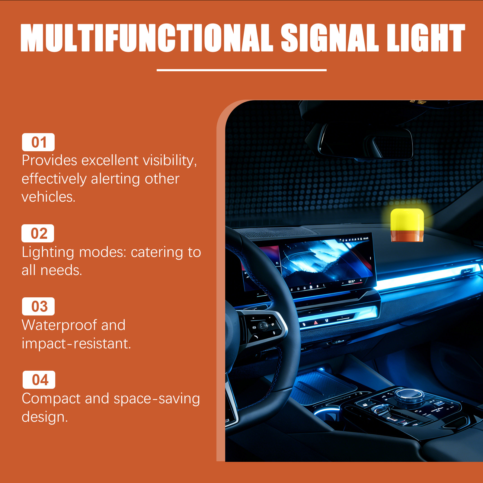 Multi Function Emergency Light Led Signal Lamp Intermittent Function Waterproof Pp Material Yellow Automobile Warning Lamp