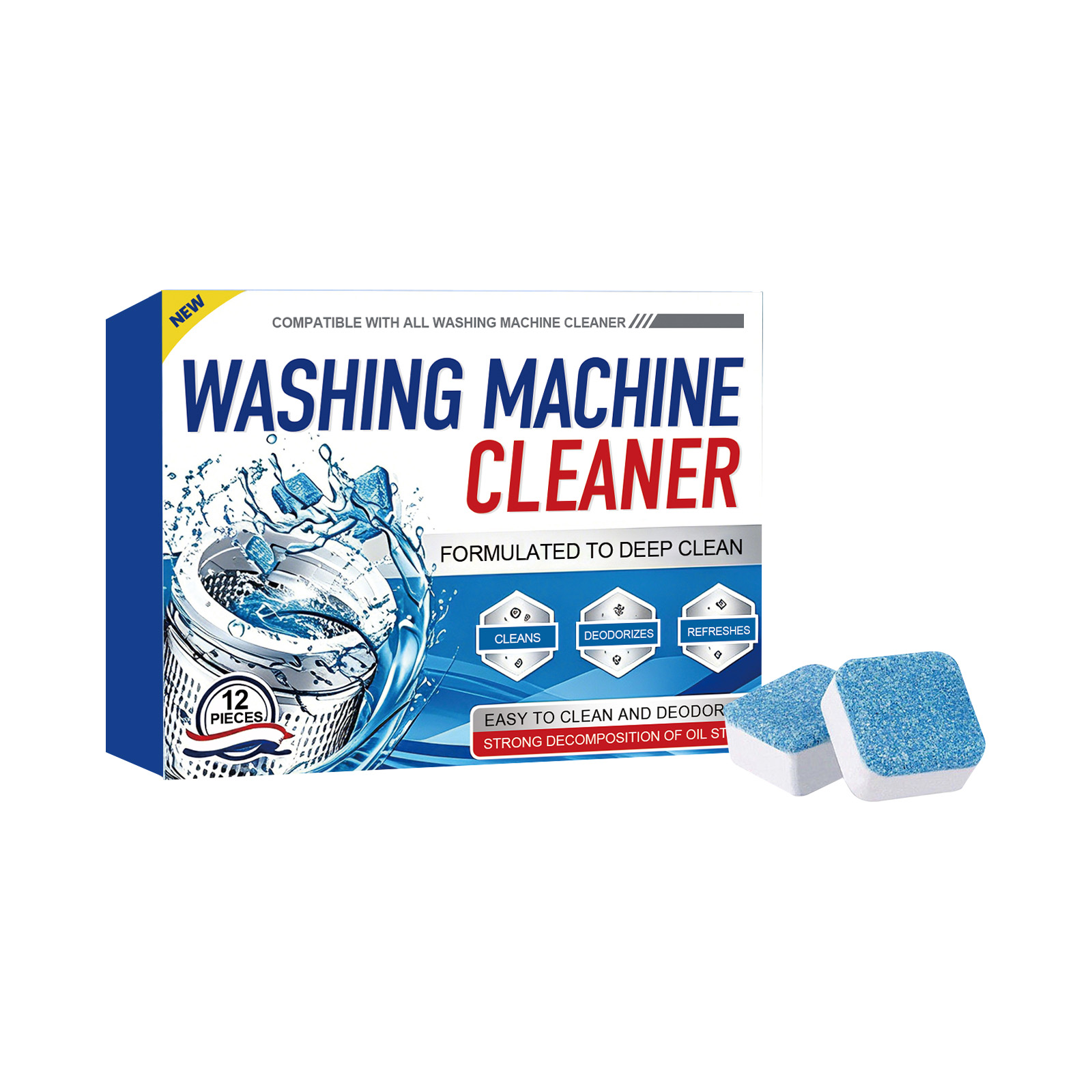 Washing Machine Cleaning Tablets Mild Clean Stain Limescale Odor Remove Fresh Long Lasting Fragrance Inner Drum