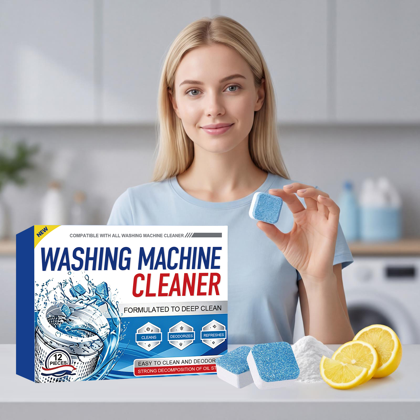 Washing Machine Cleaning Tablets Mild Clean Stain Limescale Odor Remove Fresh Long Lasting Fragrance Inner Drum