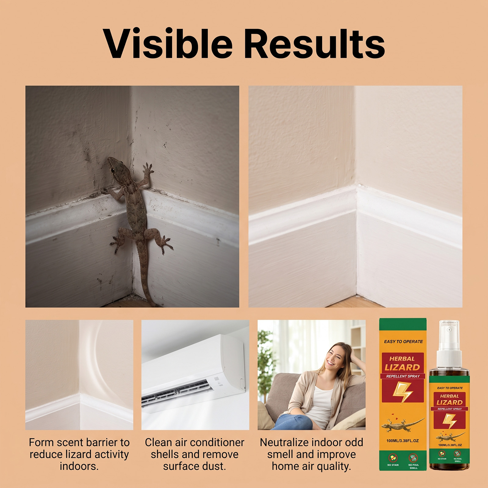 Herbal Lizard Repellent Spray Mild Portable Easy Care Daily Indoor Outdoor Gentle Protection Liquid