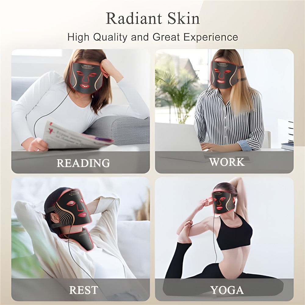 (Only Light Therapy Face Masks) Silicone LED Face Mask 7 Colors Portable Photon Red Light Therapy Facial Mask for Anti-Aging Wrinkles Skin Rejuvenation Repair Skin Home Use Beauty Device