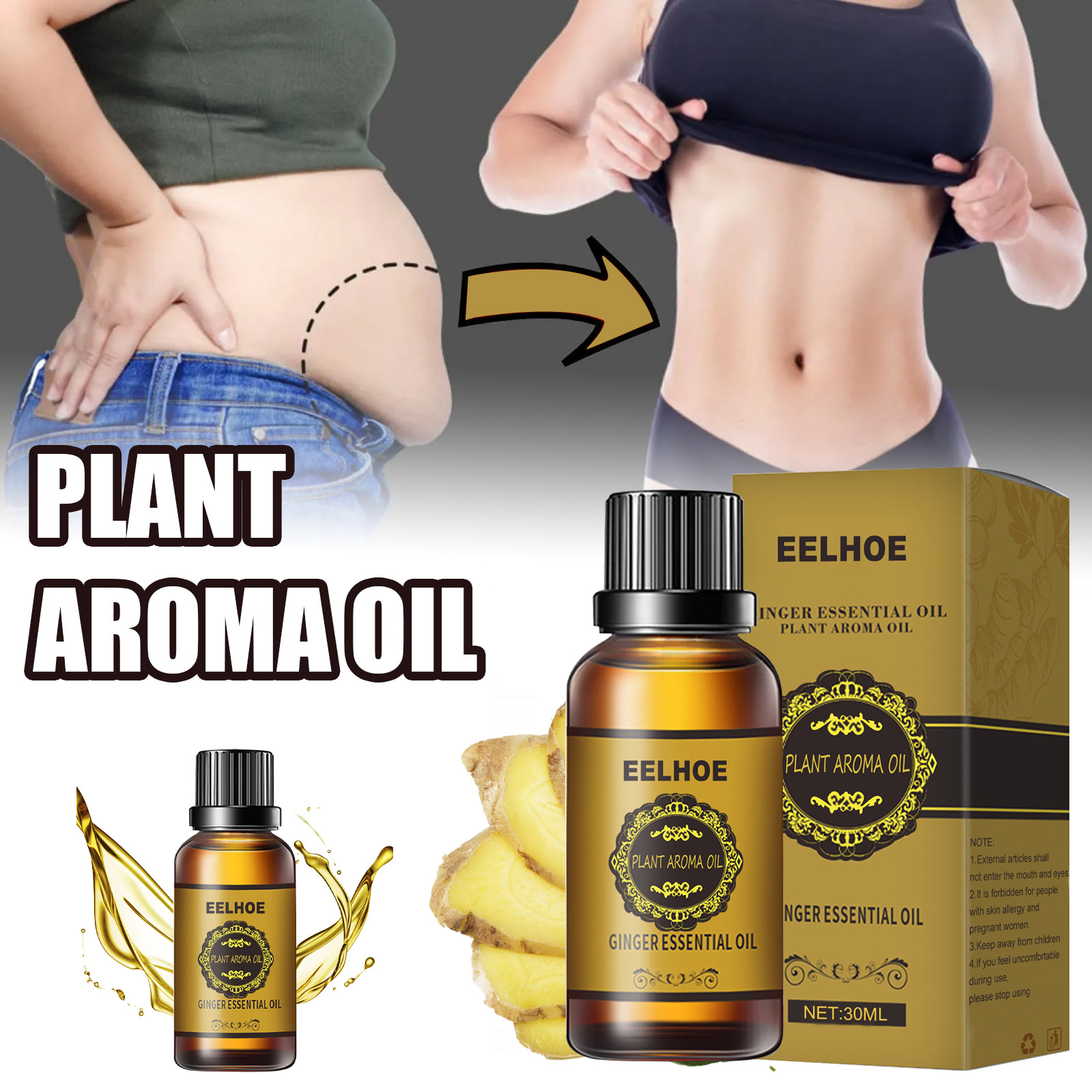 Ginger Essential Oil Body Massage Moisturizing Nourishing For Belly Waist Daily Skin Care 10ml