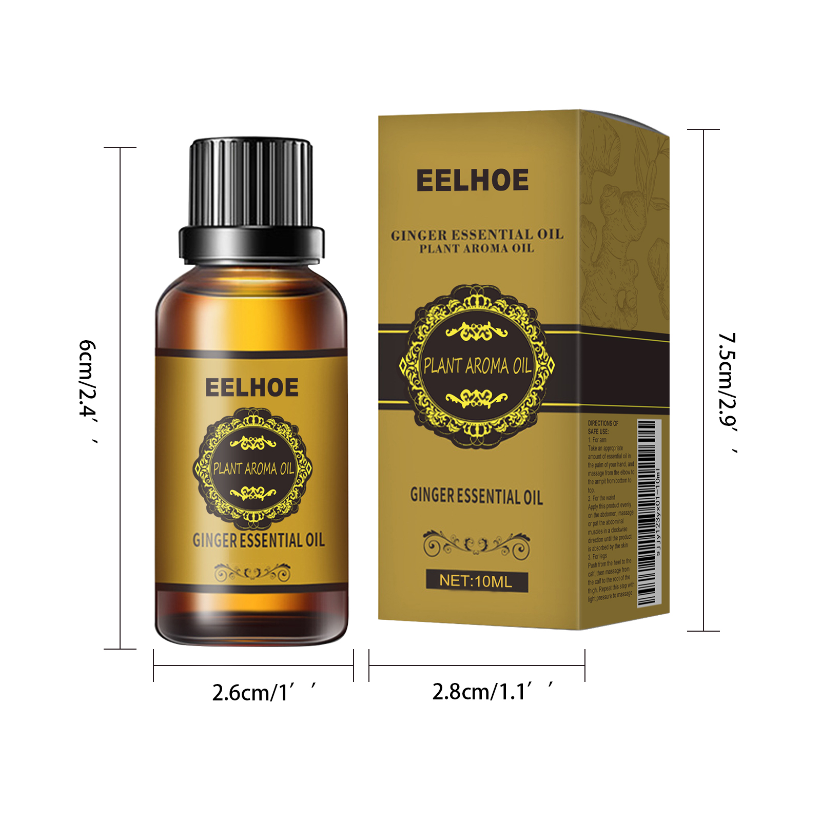 Ginger Essential Oil Body Massage Moisturizing Nourishing For Belly Waist Daily Skin Care 10ml