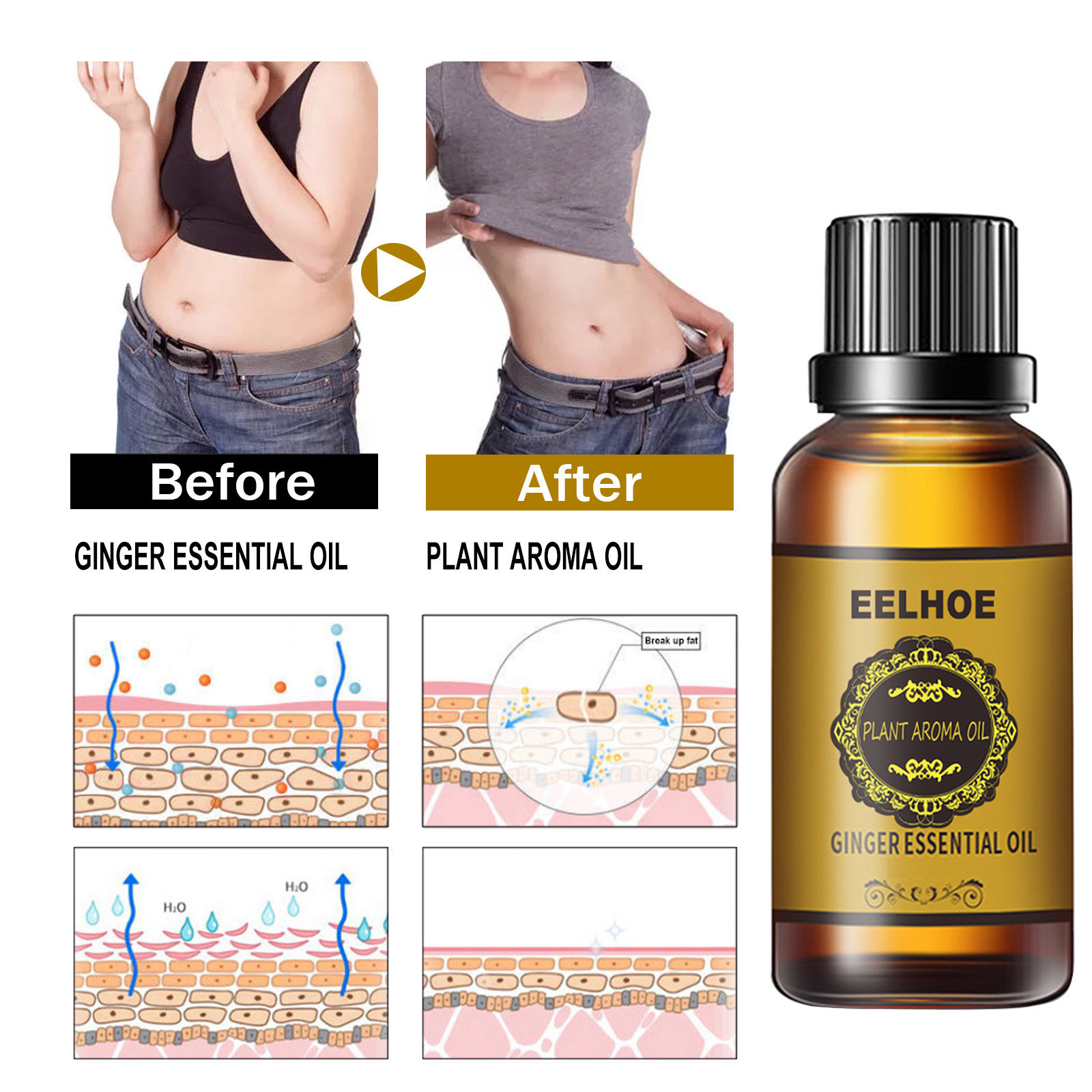 Ginger Essential Oil Body Massage Moisturizing Nourishing For Belly Waist Daily Skin Care 10ml
