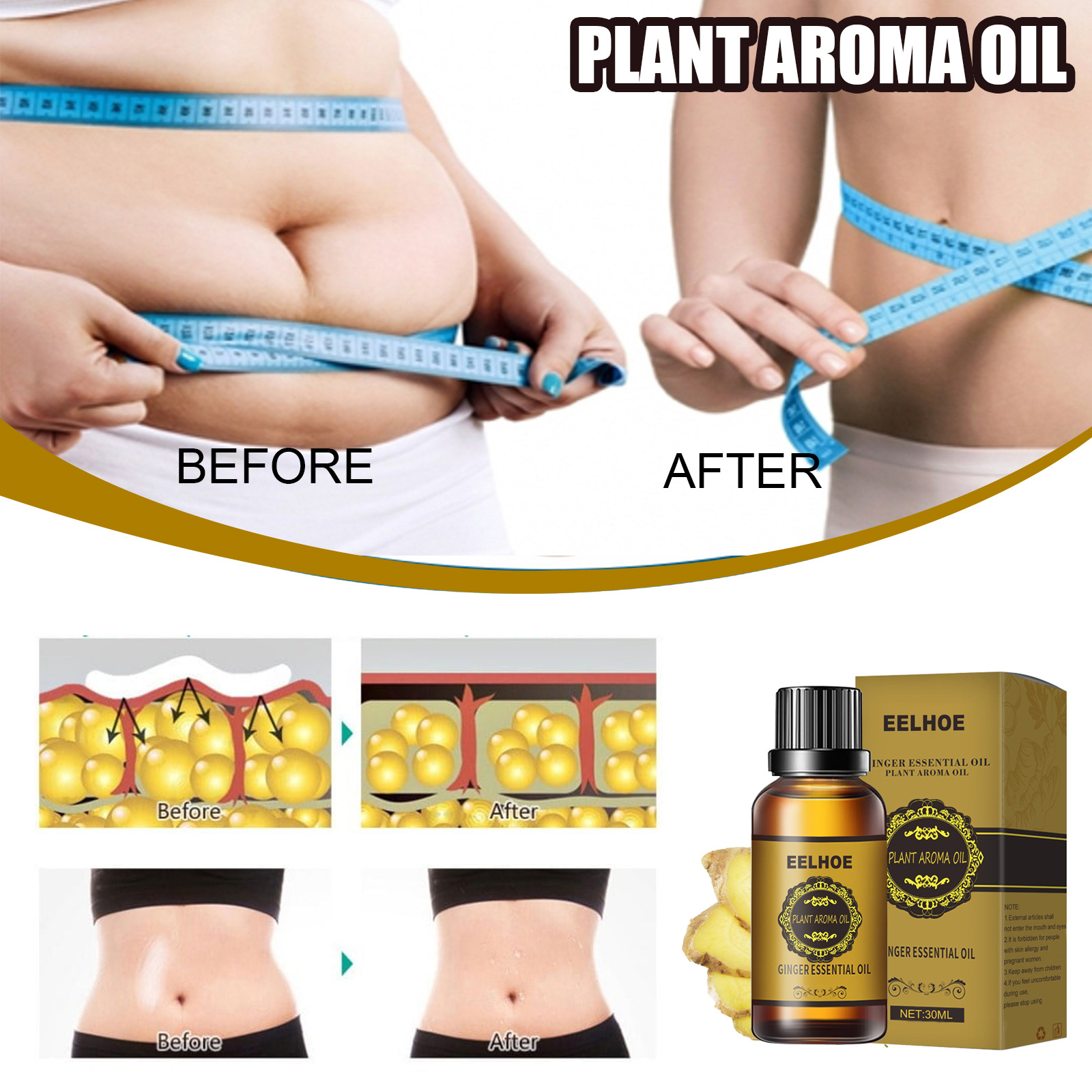 Ginger Essential Oil Body Massage Moisturizing Nourishing For Belly Waist Daily Skin Care 10ml
