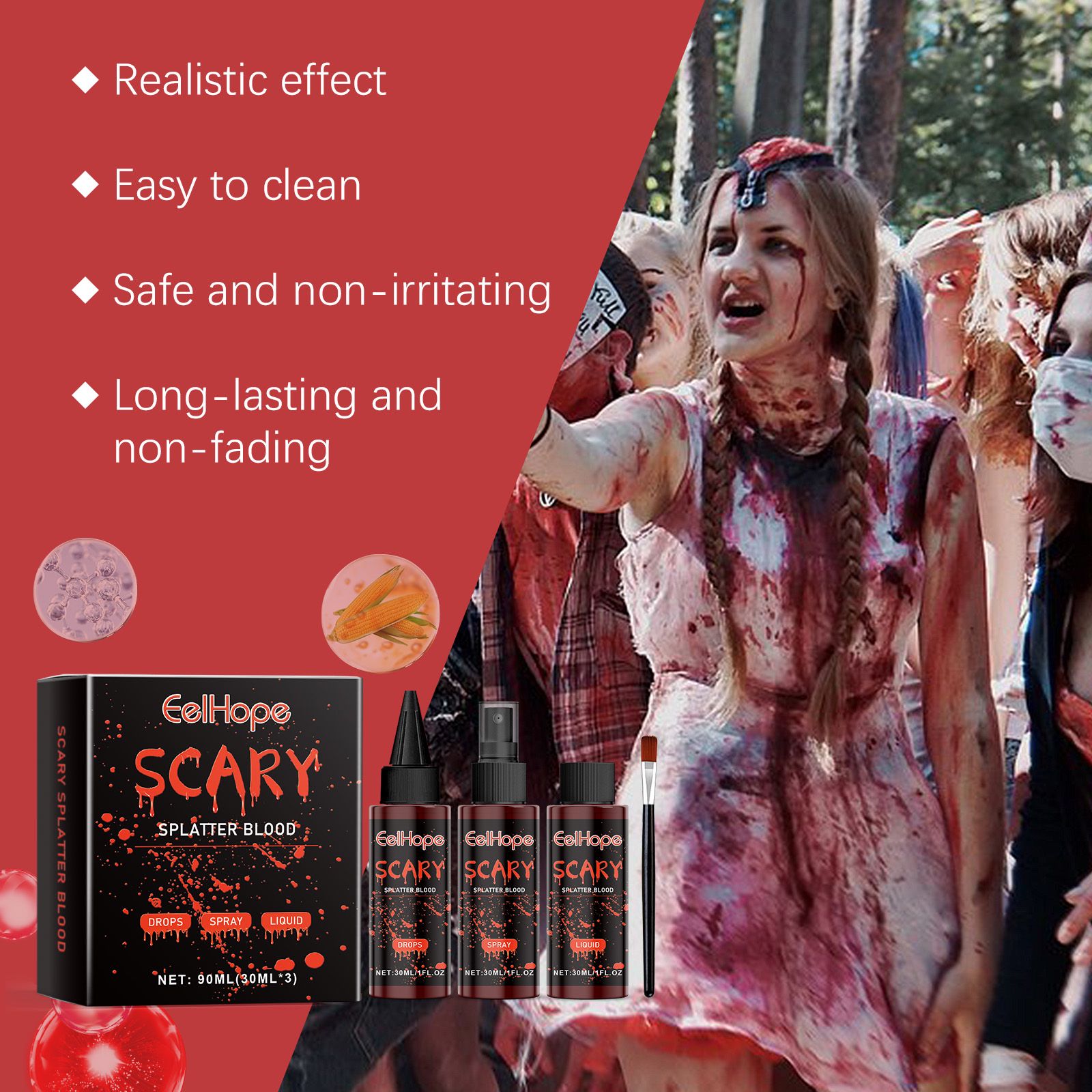 Halloween Fake Blood Kit Realistic Special Effects Makeup For Cosplay And Party