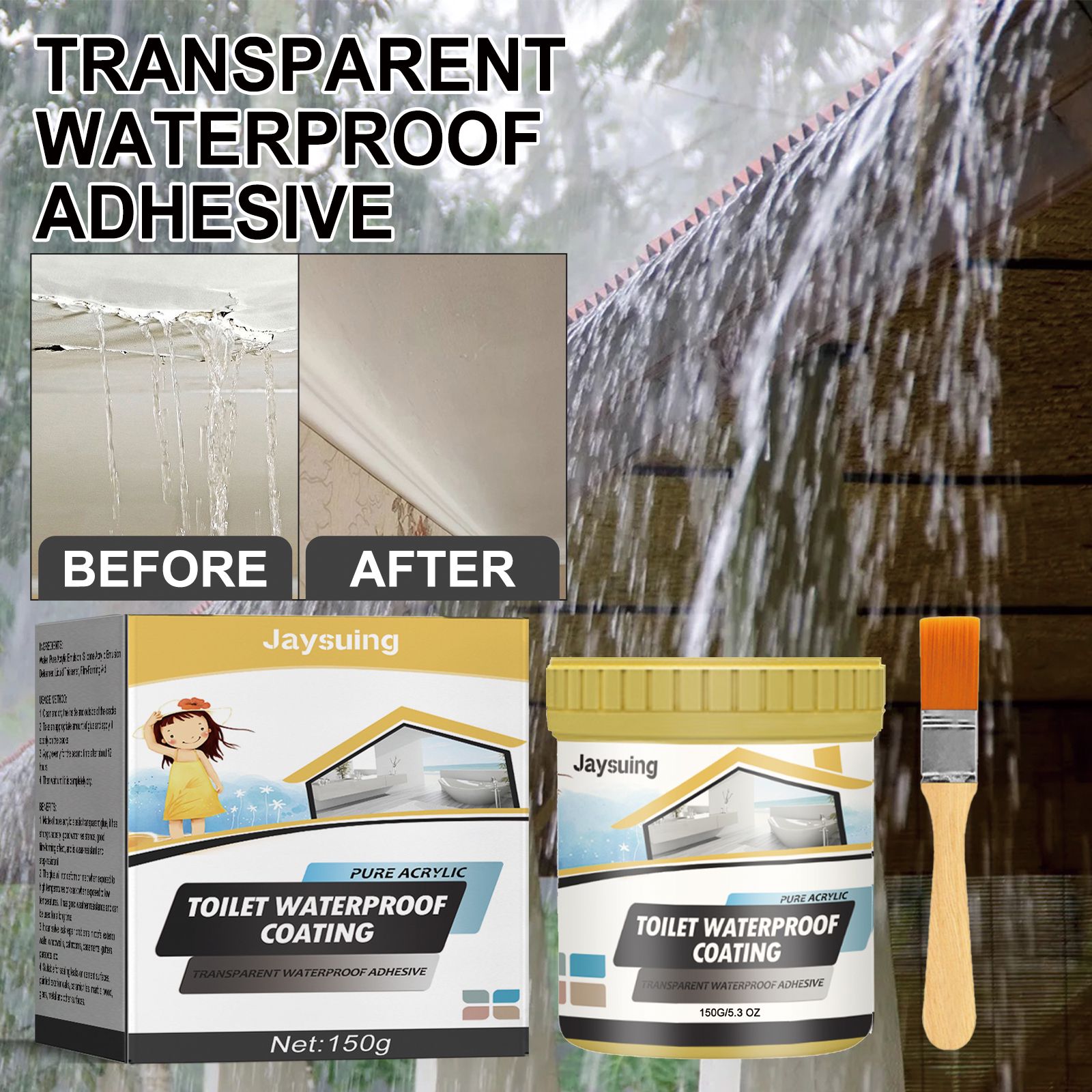 Waterproof Leak Repair Sealant Transparent For Bathroom Wall Roof And Exterior Crack Repair