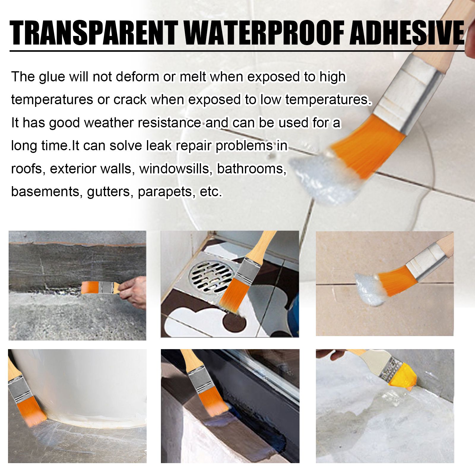 Waterproof Leak Repair Sealant Transparent For Bathroom Wall Roof And Exterior Crack Repair