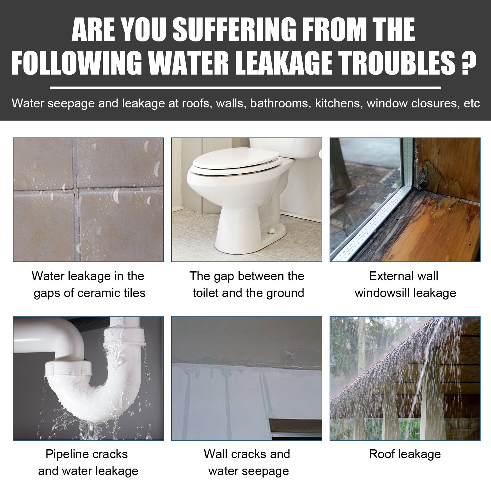 Waterproof Leak Repair Sealant Transparent For Bathroom Wall Roof And Exterior Crack Repair
