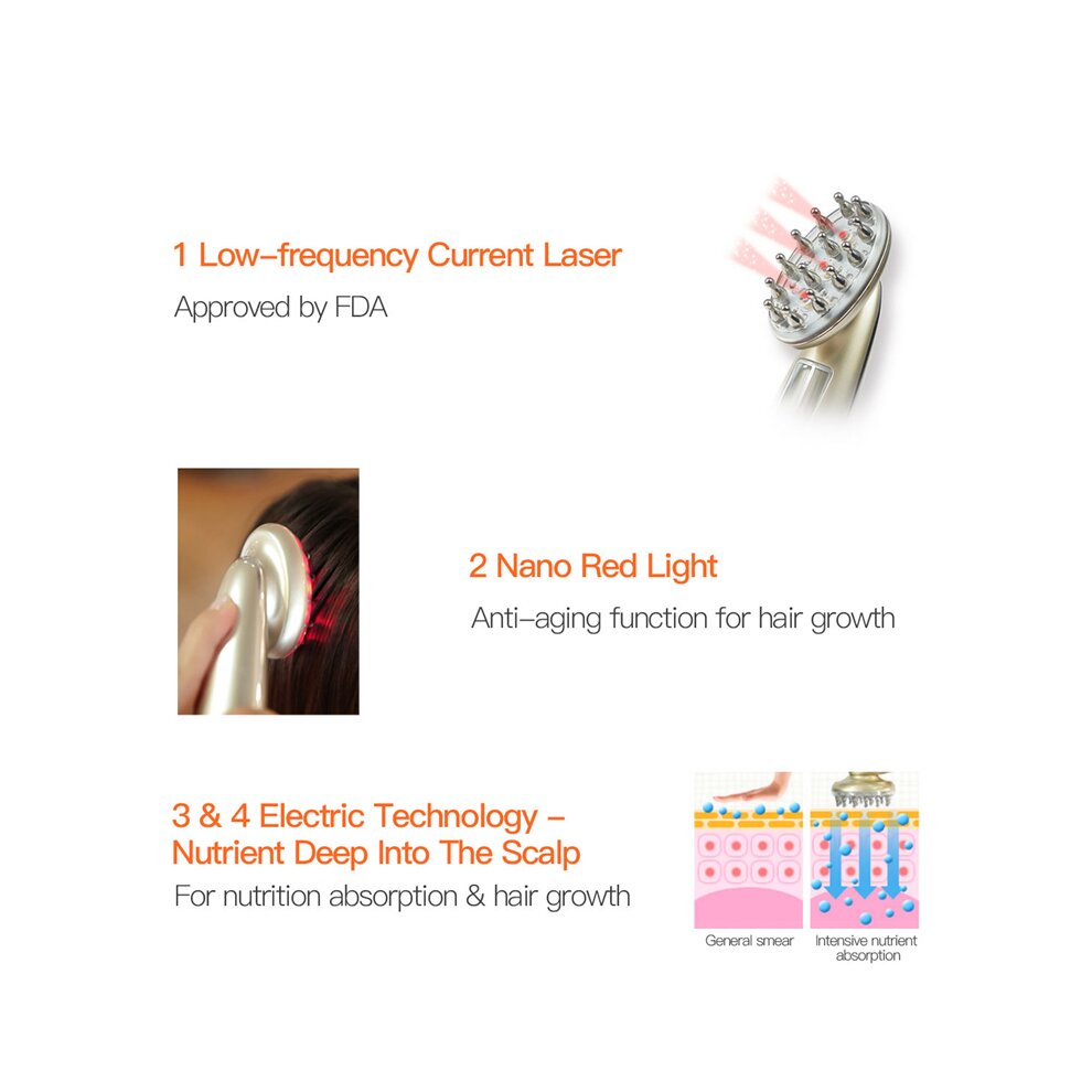 Laser Hair Growth Massage Comb Anti Hair Loss Massager EMS Vibration Massager Brushes Hair Regrowth Comb