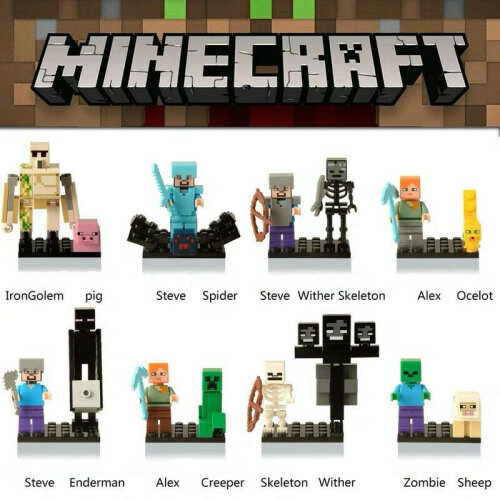 8Pcs FIt Lego Minecraft Diamond Steve Minifigures Kids Toys Gifts