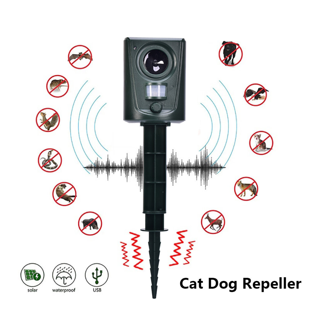 Ultrasonic Solar Cat Dog Repellent Pest Scarer Deterrent Repeller Garden