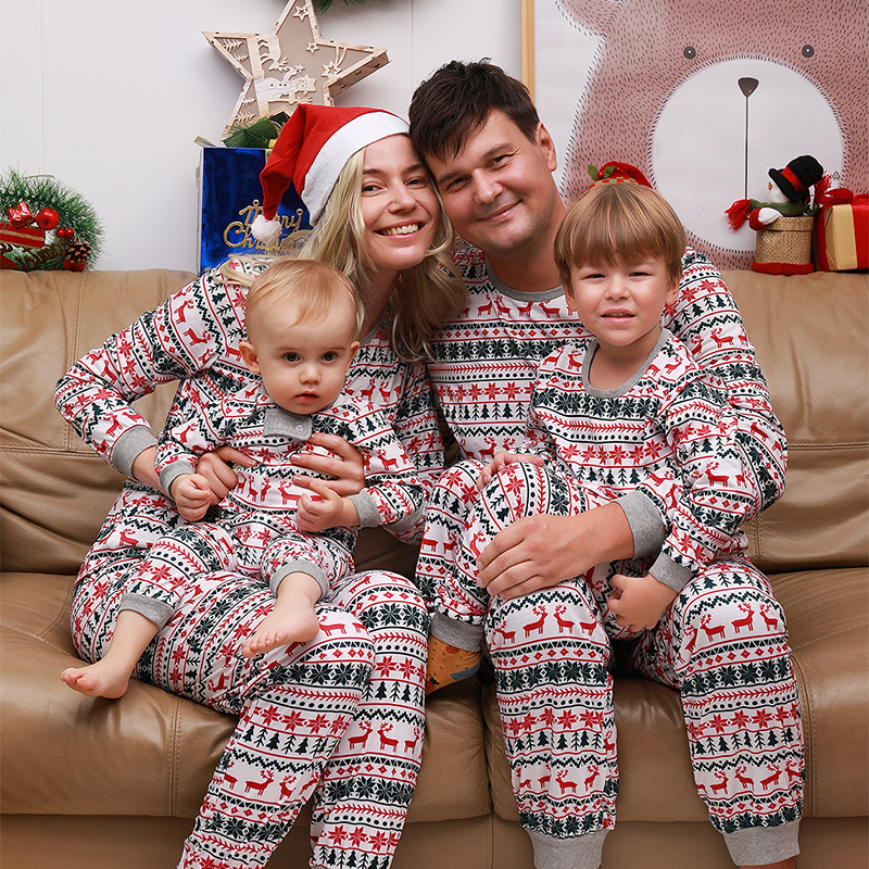 (3M Baby) Christmas Matching Pajamas Sets Striped Elk Printed Mom Daddy Romper Baby Girl Boy Family Look Christmas Pajamas for Family Matching Family Outfits