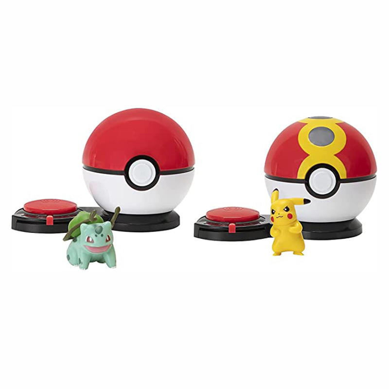 (Pikachu) Pokémon Surprise Attack Game Battle Figures with Six Attack Discs Poké Balls of Pikachu Charmander Bulbasaur or Squirtle Figures Toys for Junior and Master Trainer Training Kids Gifts