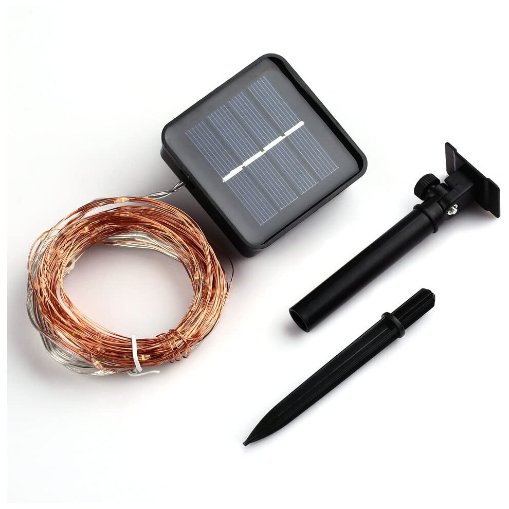 33ft 100 LED Solar-Powered String, 8 Twinkle Modes Warm White Fairy Lights