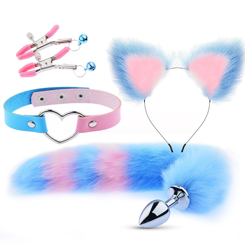 Bdsm Sex Toys Bondage Nipple Clamp Ear Set Cosplay Kit Purple Red Furry Sexy Bdsm Sets With Anal Fox Tail Butt Plug Adult Toys For Couples Women