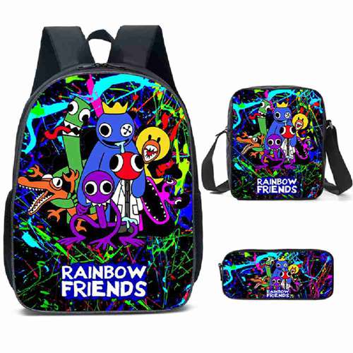 3Pcs/Set Rainbow Friends Kids Child Schoolbag Backpack Anime Game Rucksack Shoulder Crossbody Cartoon Lunch Bag Pencil Case High Capacity Schoolbag Boy And Girl Schoolbag