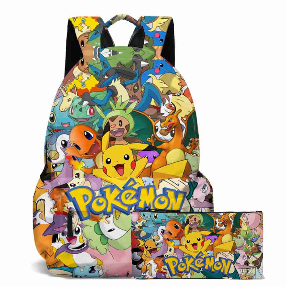 (Pokémon Backpack 2PCS Set 08) Pokémon Pikachu Backpack Lunch Bag Pencil Case Set Kids Gift Kids School Bag Boys Girls Teens Pikachu Eevee Pokeball