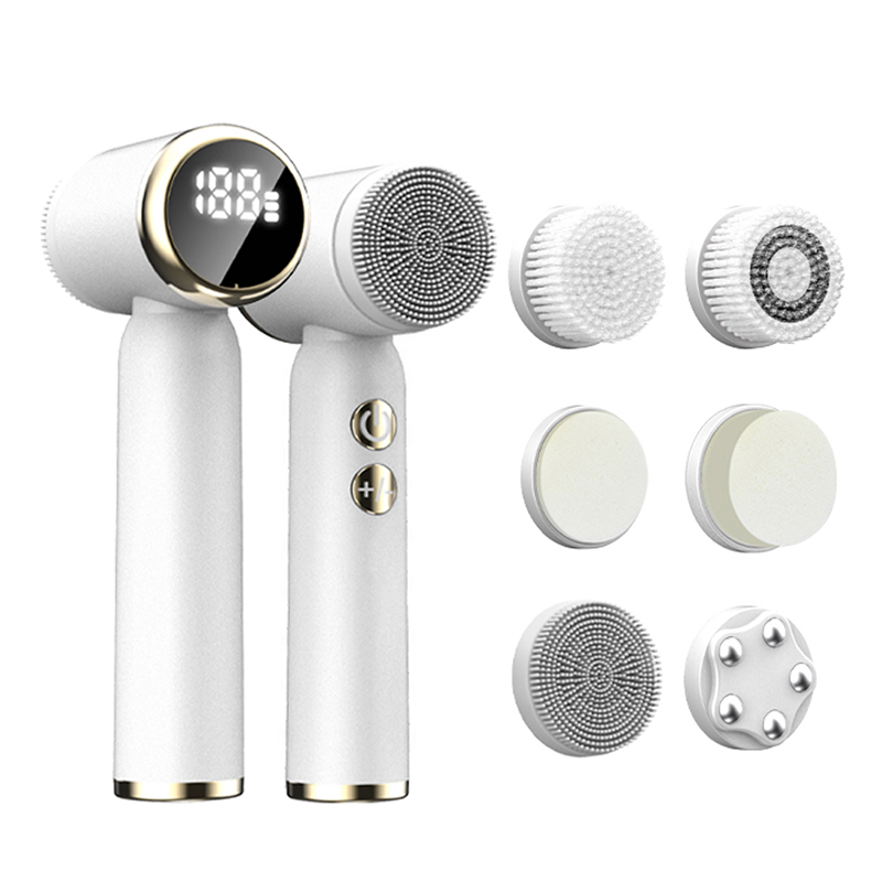 (White) Facial Cleansing Brush Electric Face Exfoliating Pore Cleaner Blackhead Removal Tools Compress Therapy Rechargeable Waterproof
