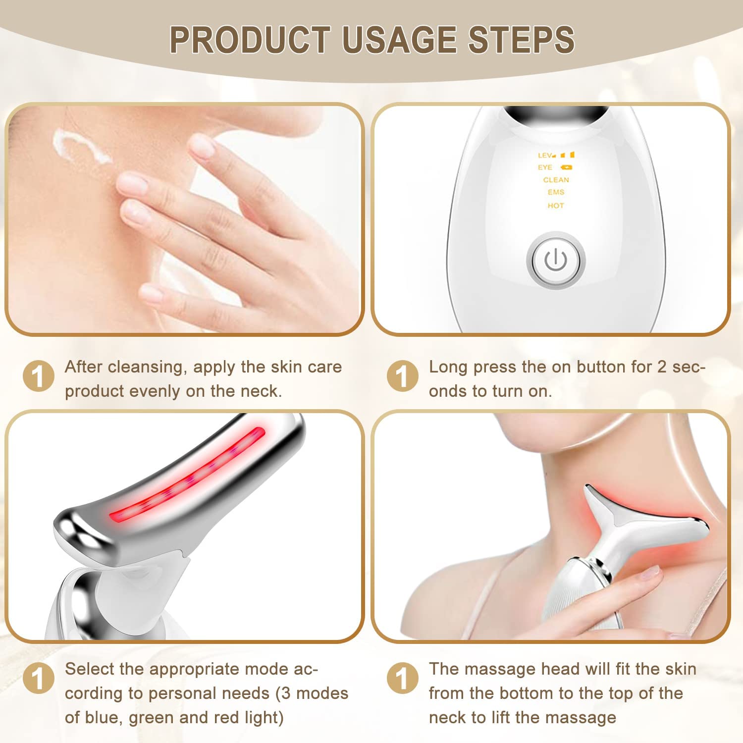 Neck Massager Electric Face Massager Fade Wrinkles Skin Tightening Machine Face Toning Device EMS Beauty Skin Care Massage Heating Device Anti-Aging