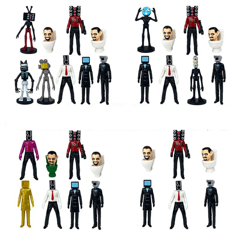 (A) Skibidi Toilet Action Figures Horror Cartoon Movies Character Action Figure Model for Kids Birthday Party Cake Topper Halloween Parties Decoration