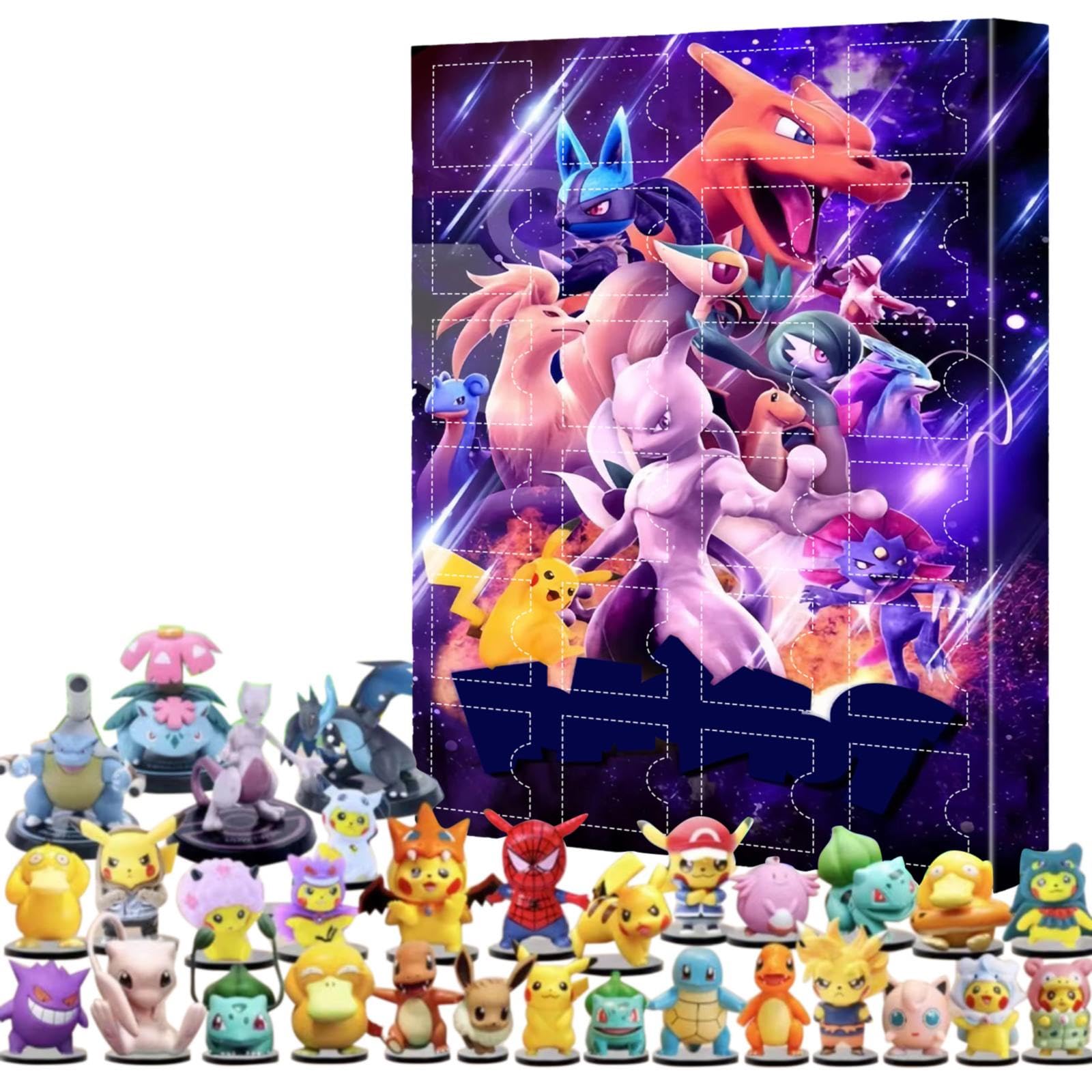 Cartoon Christmas Advent Calendar Xmas Countdown Calendar for Kids 24PCS Cute Pokemon Action Minifigures Doll Stocking Stuffer Party Decor Kids Gifts
