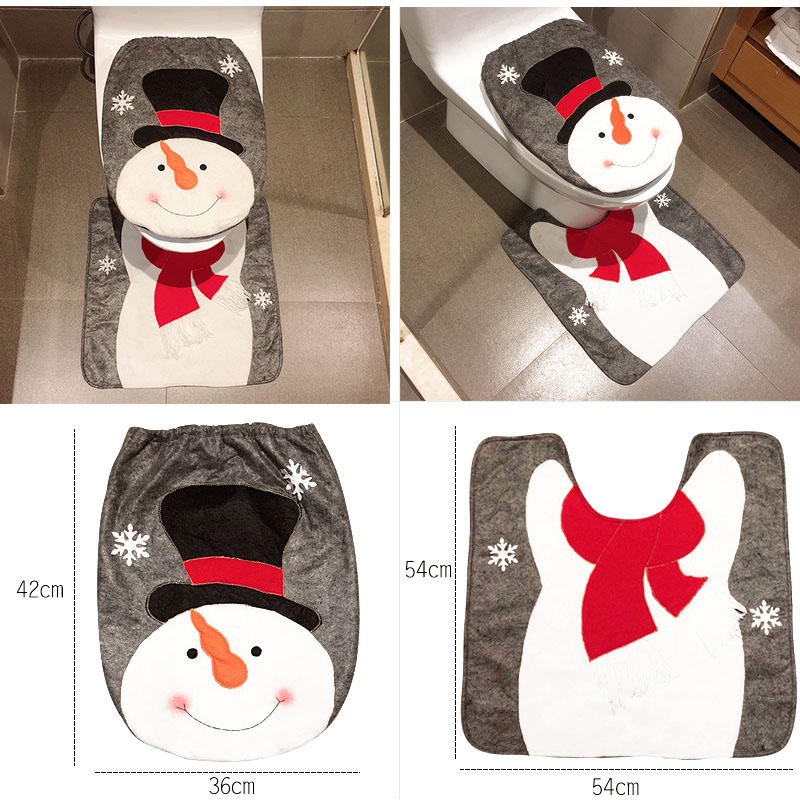 (Santa Claus) 2 Pcs Christmas Toilet Cover Decorations Set Christmas Snowman Reindeer Santa Toilet Seat Cover Set and Rug Red Christmas Bathroom Decorations Xmas Home Indoor