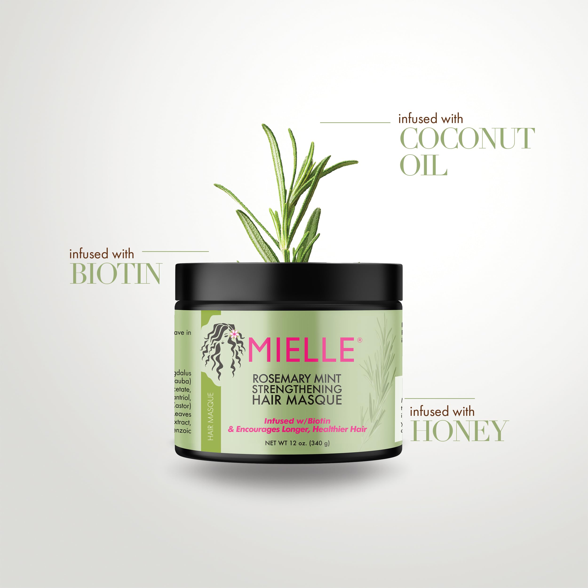 Mielle Organics Rosemary Mint Strengthening Hair Masque Infused w/Biotin 12 Ounces