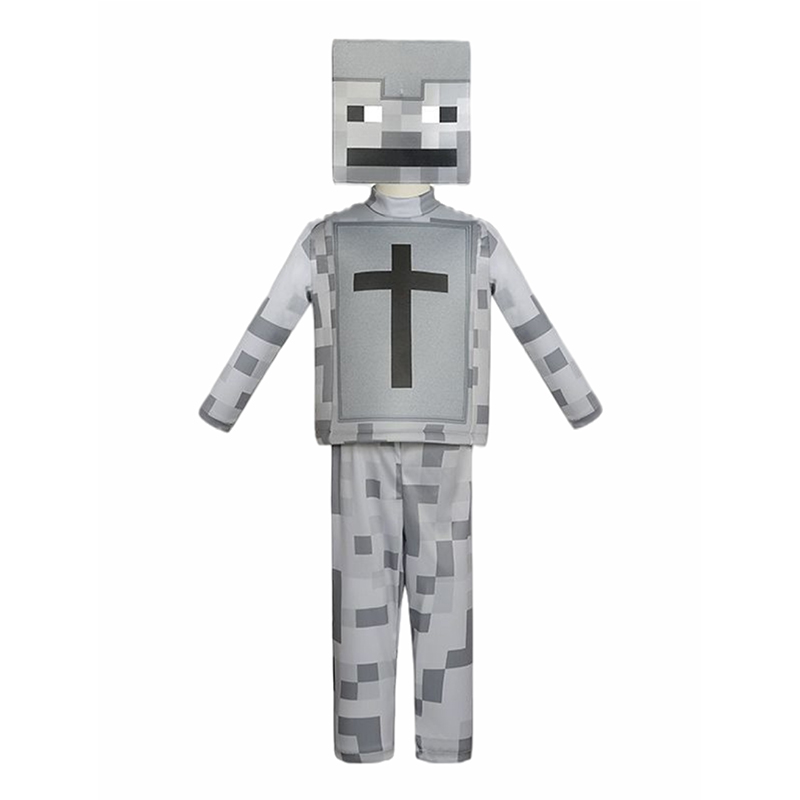 (S 105~115cm) My World Minecraft Skeleton Cosplay Character Suit Kids Halloween Carnival Party Costume with