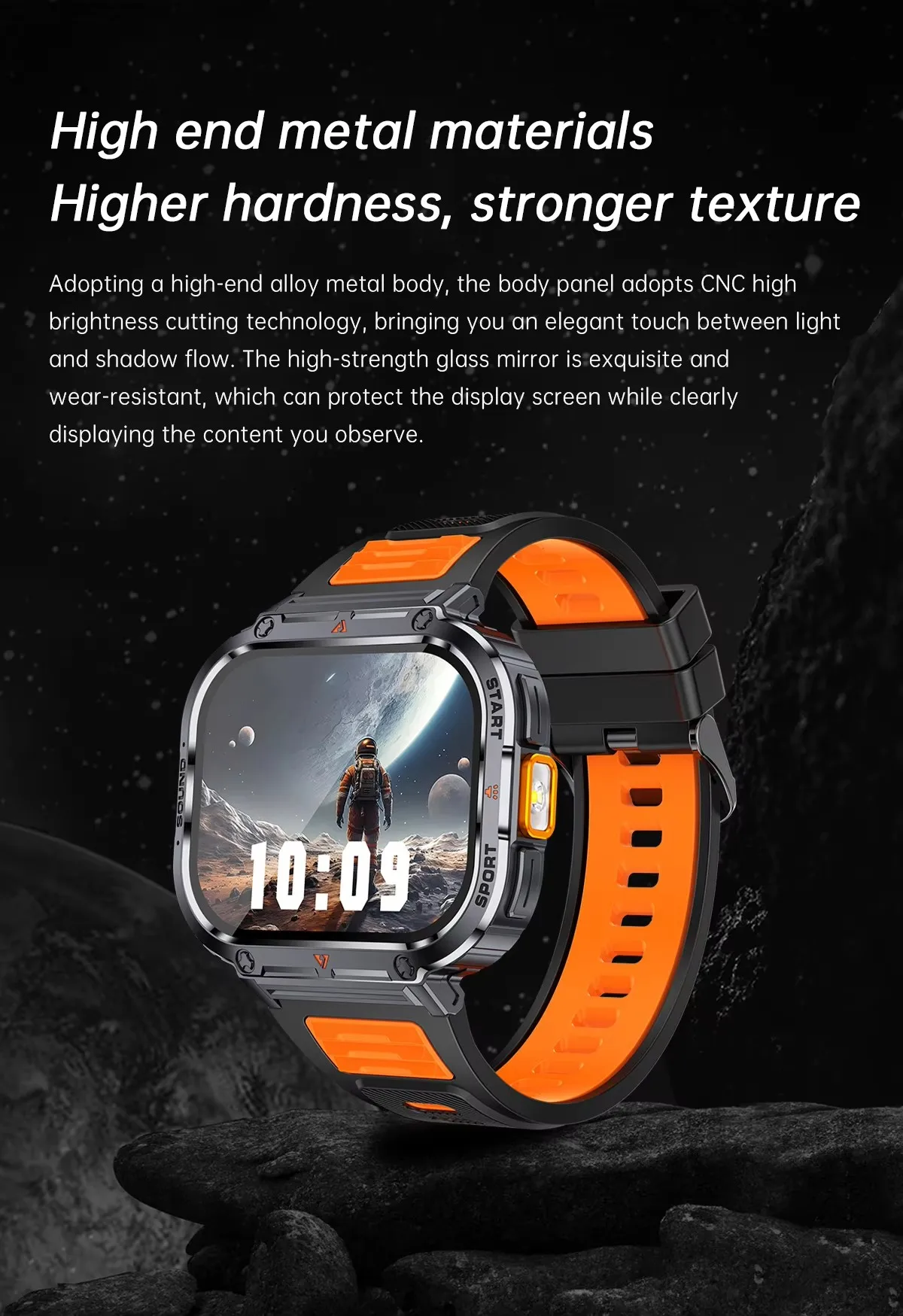 (Black) Smart Watch Heart Rate Blood Oxygen Sleep Monitor 2 inch Ultra Large Screen LED Light Flashlight BT Calling Men Outdoor Sports Fitness Tracker Smartwatch
