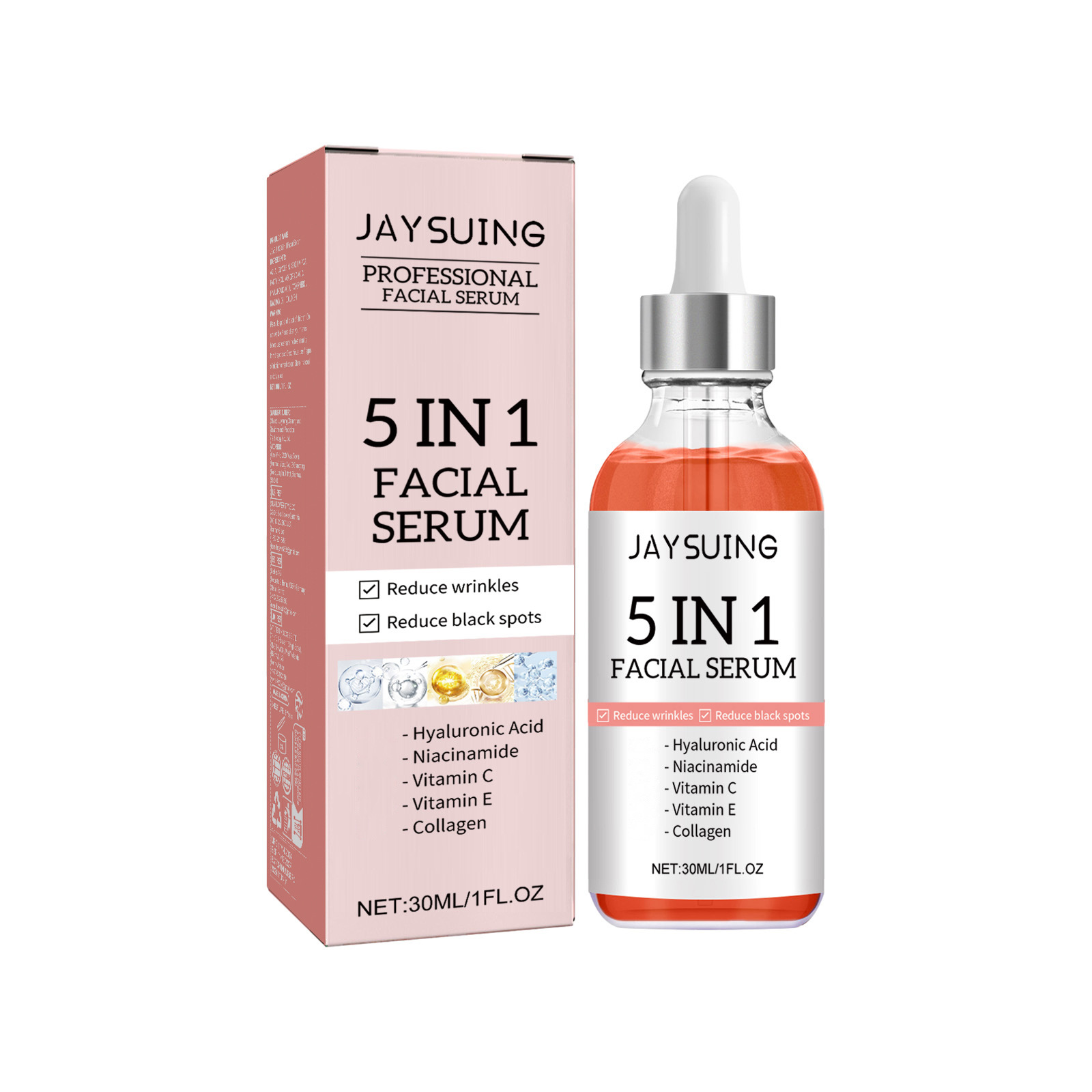 Jaysuing 5 In 1 Facial Serum Fade Fine Lines Firming Skin Shrink Pores Moisturizing Hyaluronic Acid Face Serum