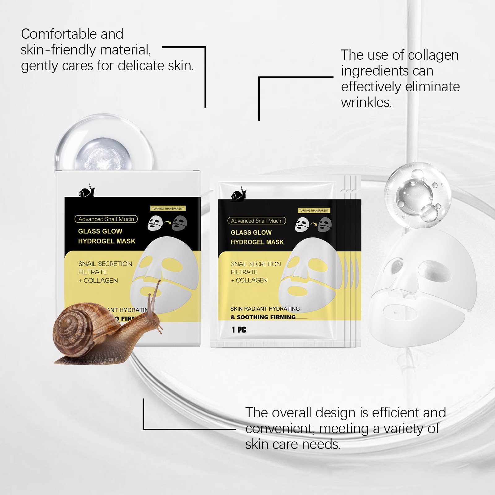 (1 PC) Mucin Moisturizing Mask Collagen Mask Firming Skin Anti Wrinkle Gentle Moisturizing Hydrating Softening Daily Facial Care Mask