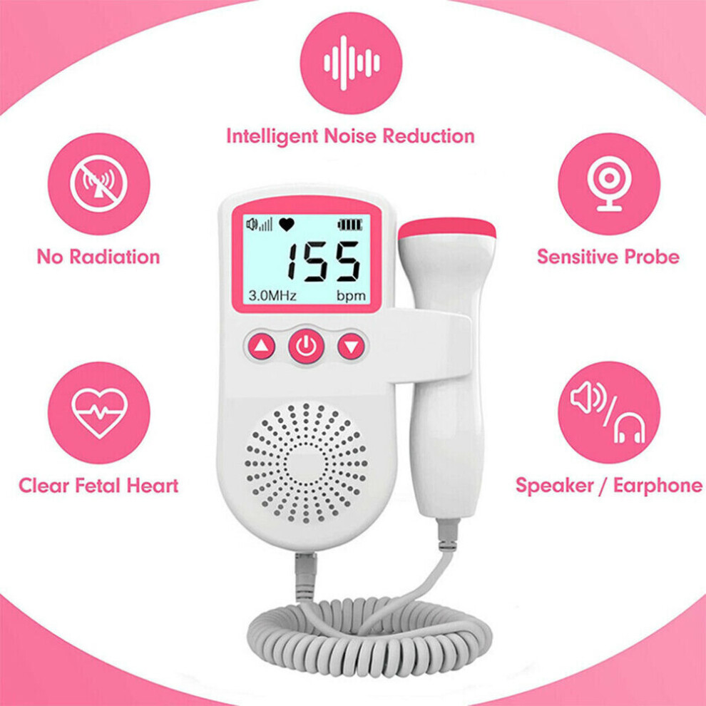 Fetal Doppler Detector Baby Heart Beat Rate Probe Prenatal Monitor Ultrasonic P3