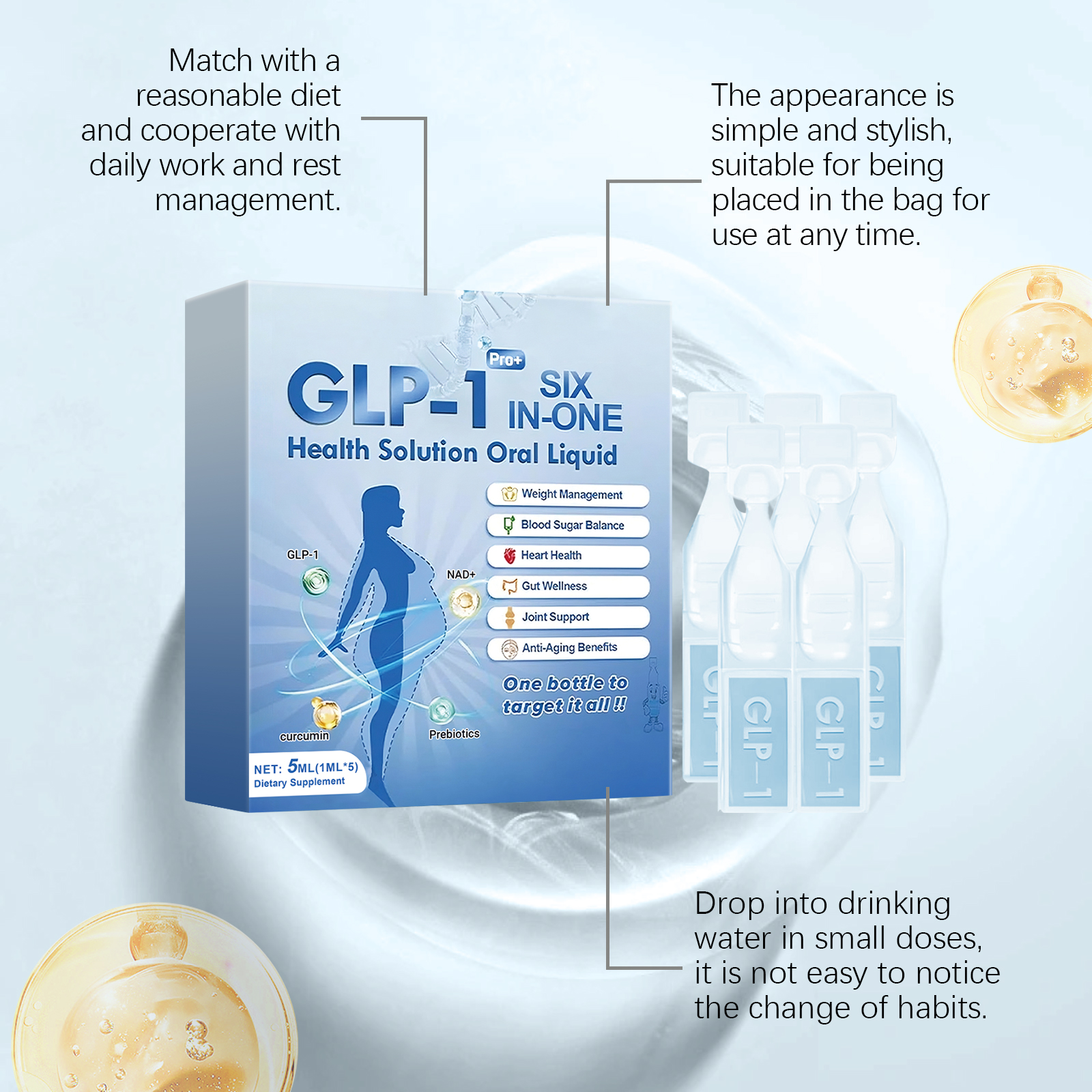 GLP-1 Six-in-One Health Solution Oral Liquld Slimming Restores Body Curve Farewell to Fat Body Shaping Oral Solution