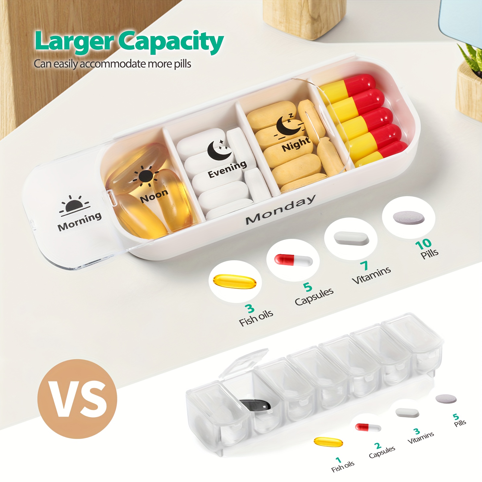 (Pink) Portable Pill Case Box Colorful Design Stackable 4 Times A Day Medicine Storage Dispenser Weekly 7 Days Pill Organizer  for Morning Noon Evening Night