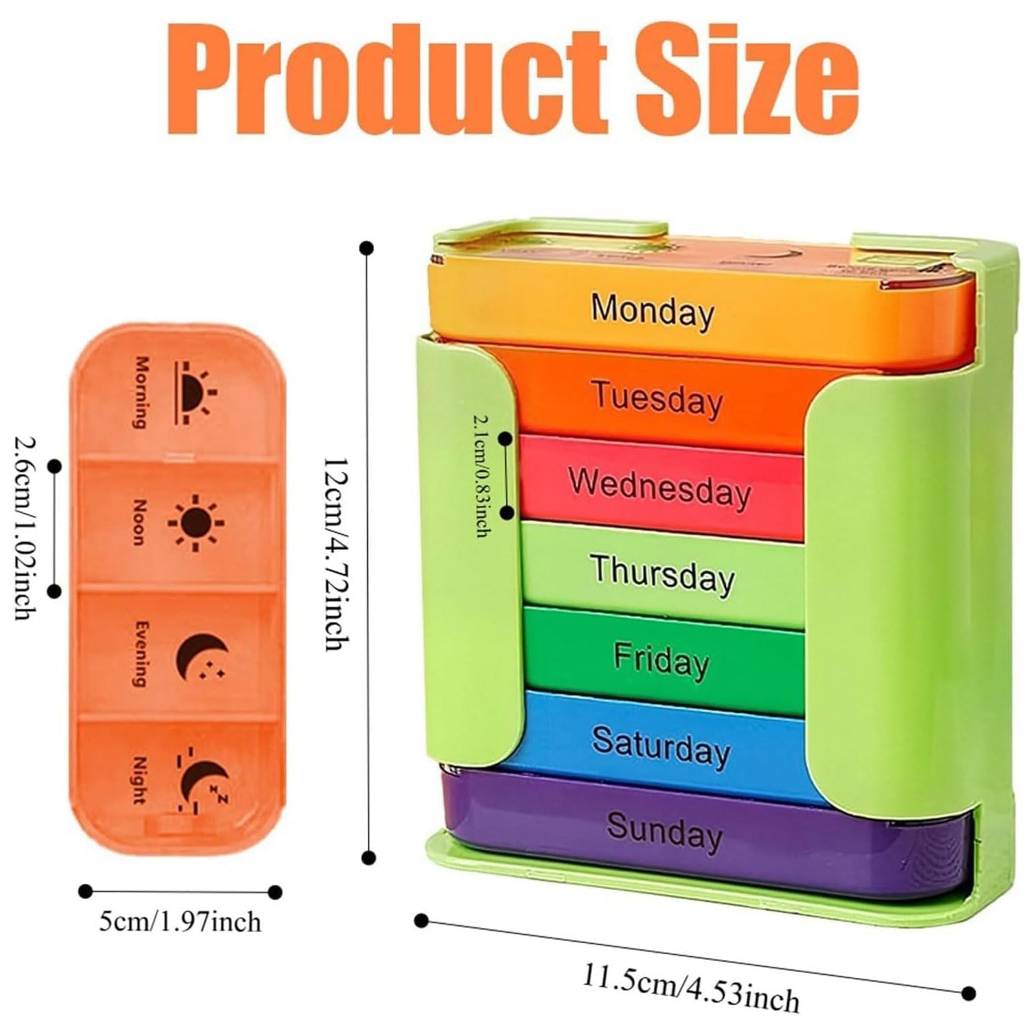 (Pink) Portable Pill Case Box Colorful Design Stackable 4 Times A Day Medicine Storage Dispenser Weekly 7 Days Pill Organizer  for Morning Noon Evening Night