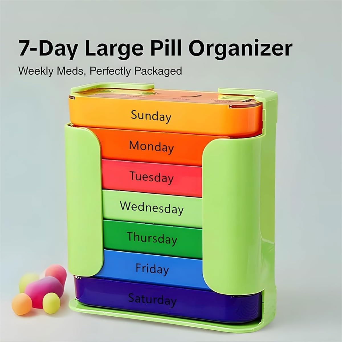 (Pink) Portable Pill Case Box Colorful Design Stackable 4 Times A Day Medicine Storage Dispenser Weekly 7 Days Pill Organizer  for Morning Noon Evening Night