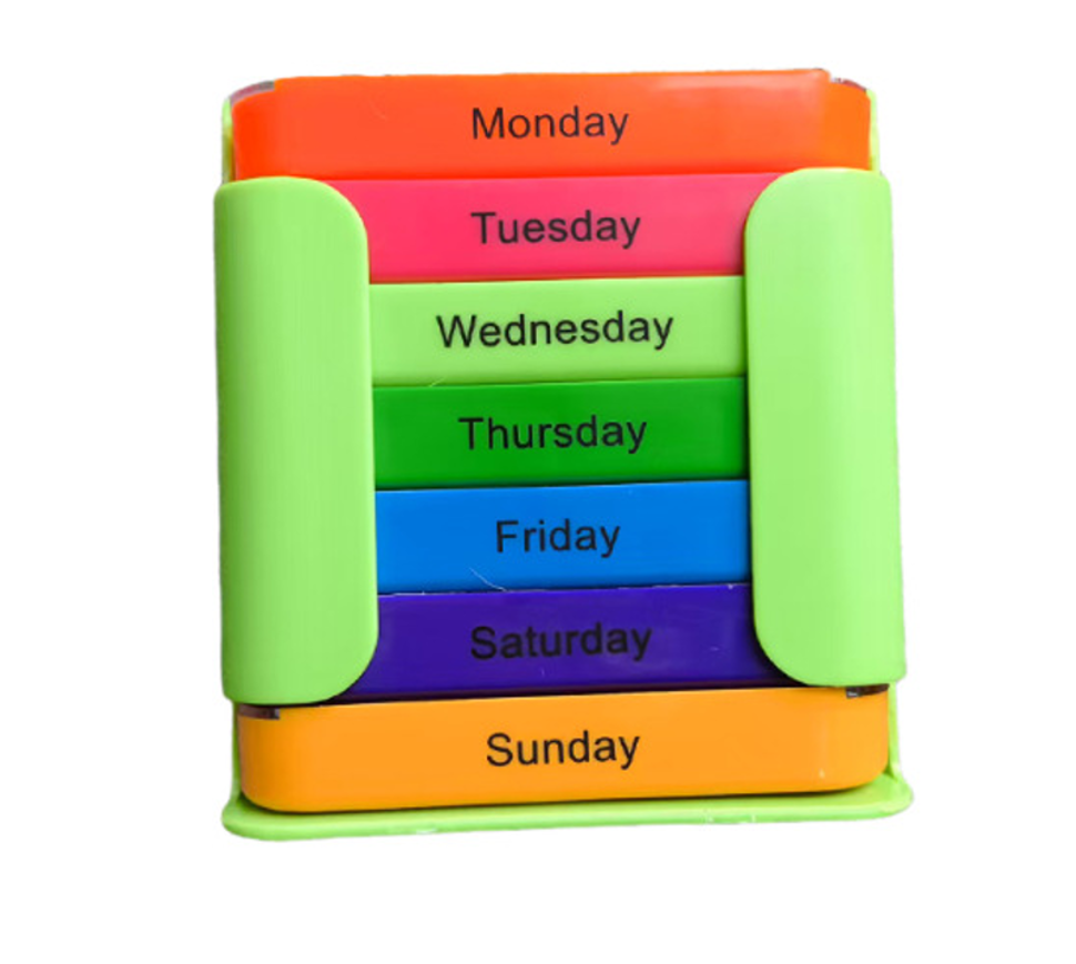 (Pink) Portable Pill Case Box Colorful Design Stackable 4 Times A Day Medicine Storage Dispenser Weekly 7 Days Pill Organizer  for Morning Noon Evening Night