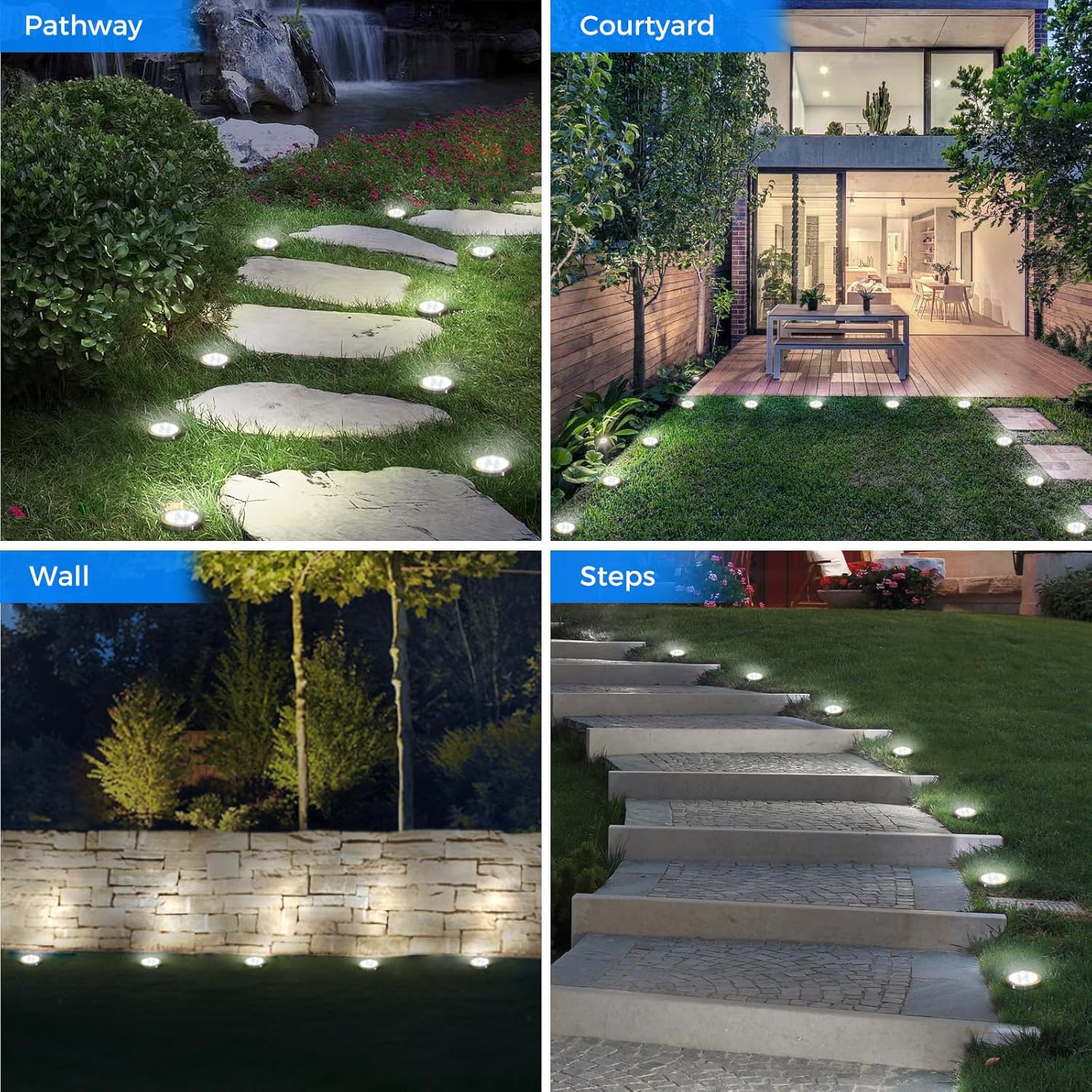 6 Pack Solar Lights Outdoor Garden Solar Ground Light Waterproof Disk Lights for Pathway Patio Yard Lawn Landscape 