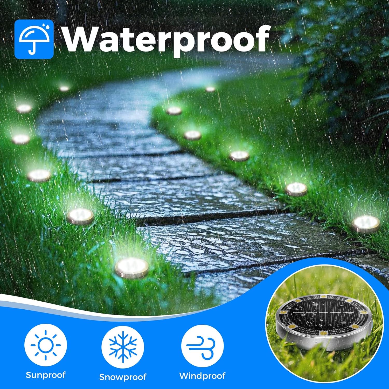 6 Pack Solar Lights Outdoor Garden Solar Ground Light Waterproof Disk Lights for Pathway Patio Yard Lawn Landscape 