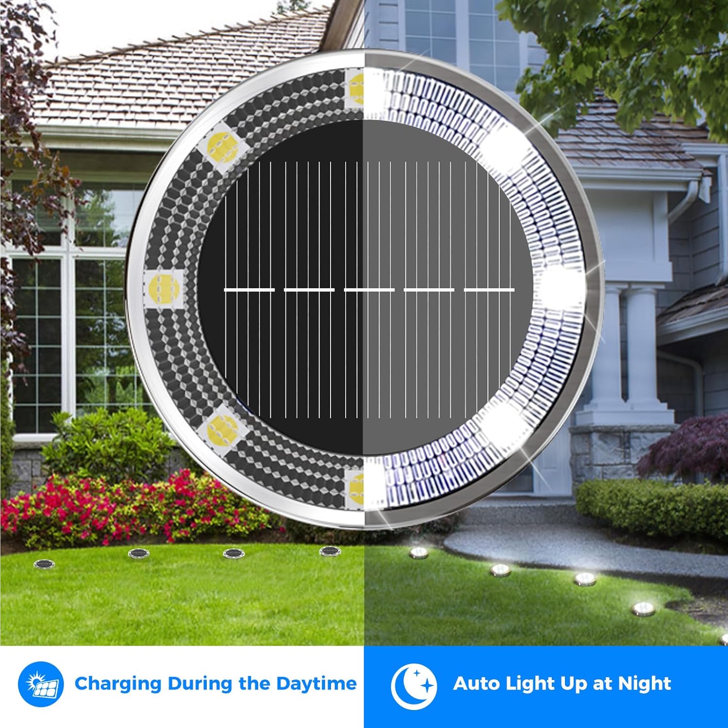 6 Pack Solar Lights Outdoor Garden Solar Ground Light Waterproof Disk Lights for Pathway Patio Yard Lawn Landscape 