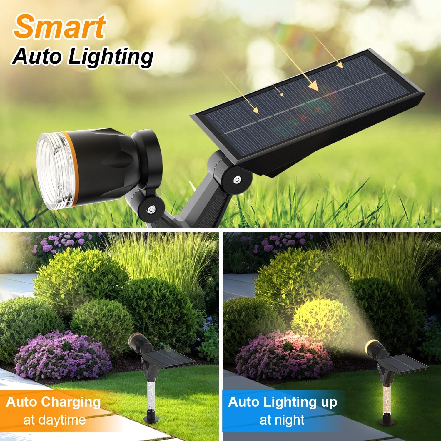 (Warm White) Solar Spot Light Outdoor Waterproof Solar Lights Outdoor Garden Wall Lights Dust to Dawn Dimmable Garden Landscape Spot Light Adjustable Spotlights for Yard