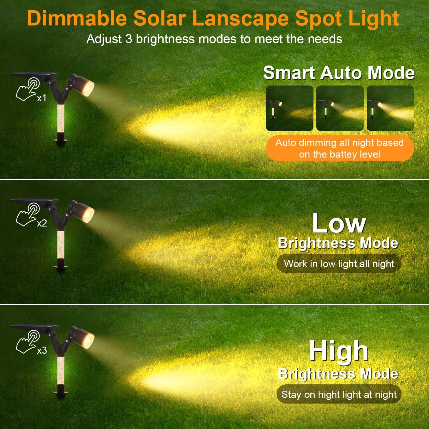 (Warm White) Solar Spot Light Outdoor Waterproof Solar Lights Outdoor Garden Wall Lights Dust to Dawn Dimmable Garden Landscape Spot Light Adjustable Spotlights for Yard
