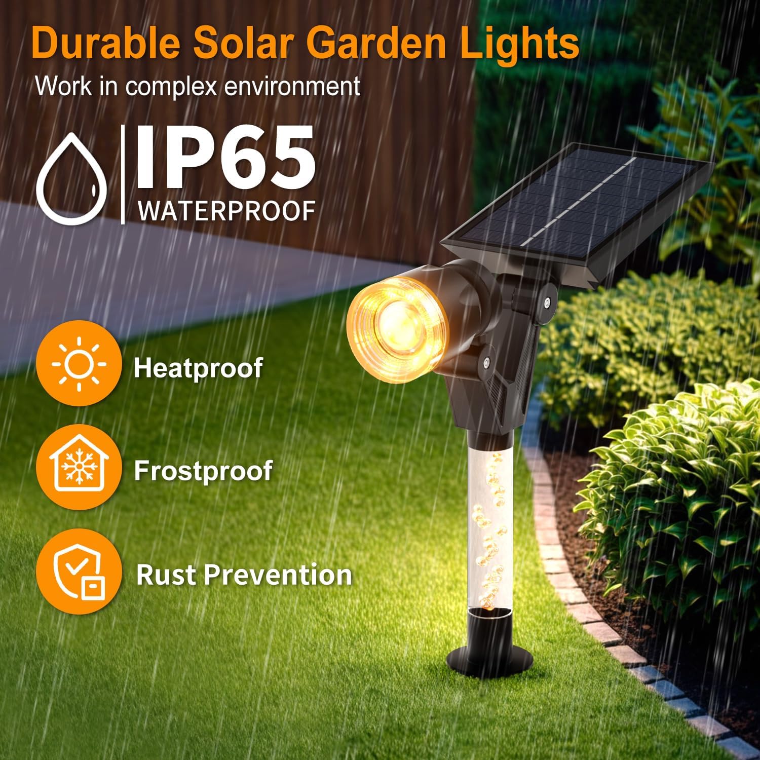(Warm White) Solar Spot Light Outdoor Waterproof Solar Lights Outdoor Garden Wall Lights Dust to Dawn Dimmable Garden Landscape Spot Light Adjustable Spotlights for Yard