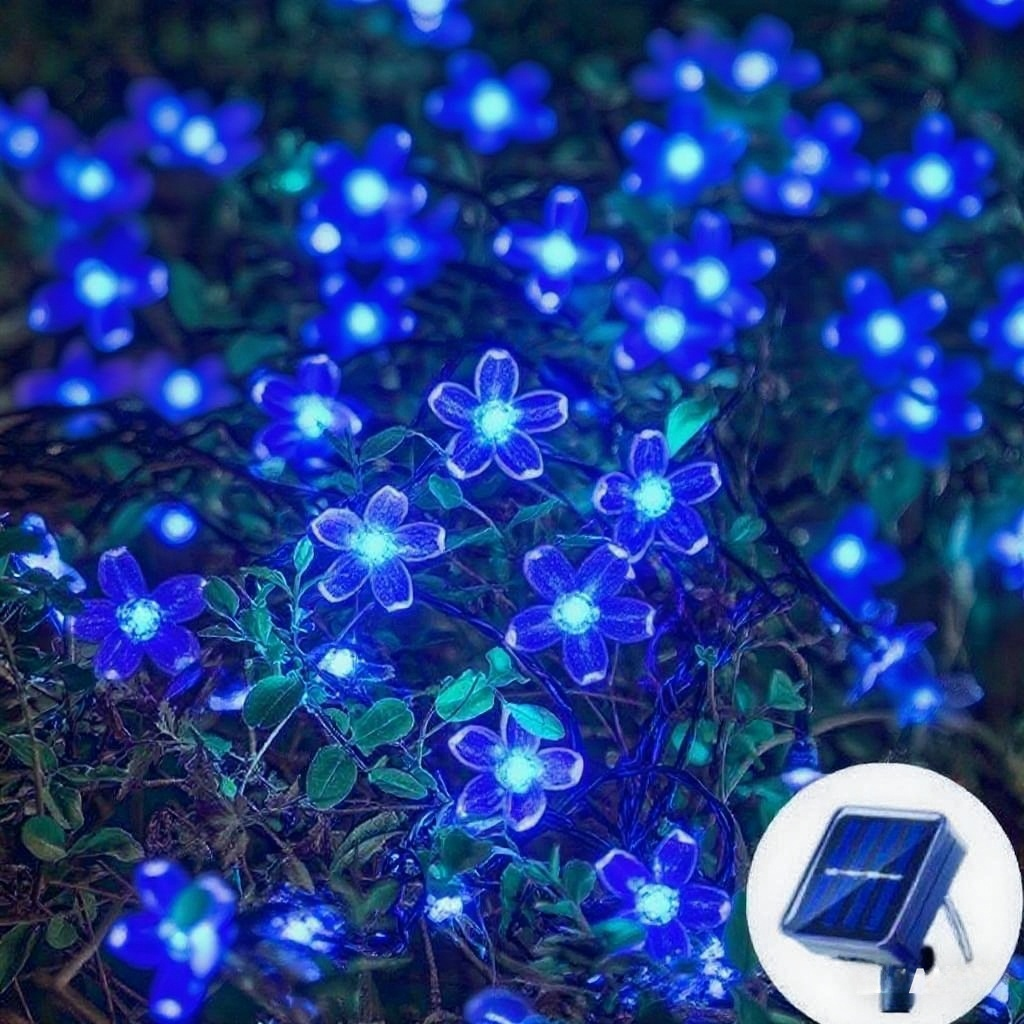 (RGB) Solar Cherry Garden Blossom Flower Lights Garlands String Lights Solar Outdoor Waterproof Lawn Pathway Christmas Decoration Lamp